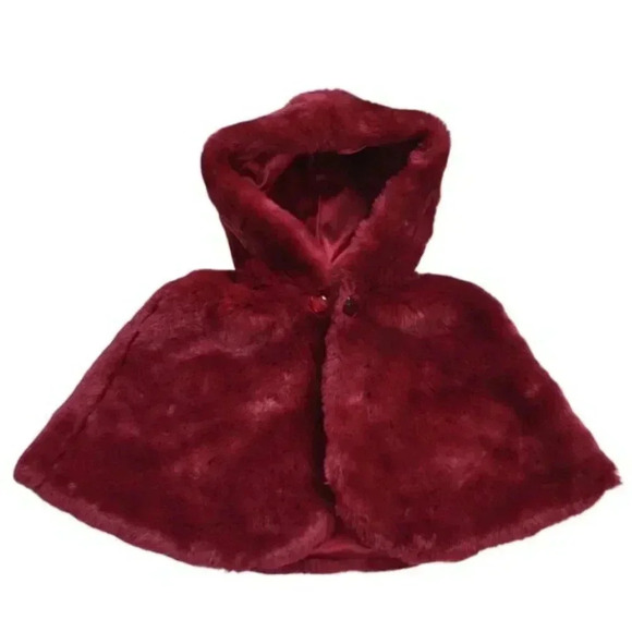Disney Store Red Faux Fur Cape Poncho Halloween Capelet Hood Size XS - Picture 1 of 7